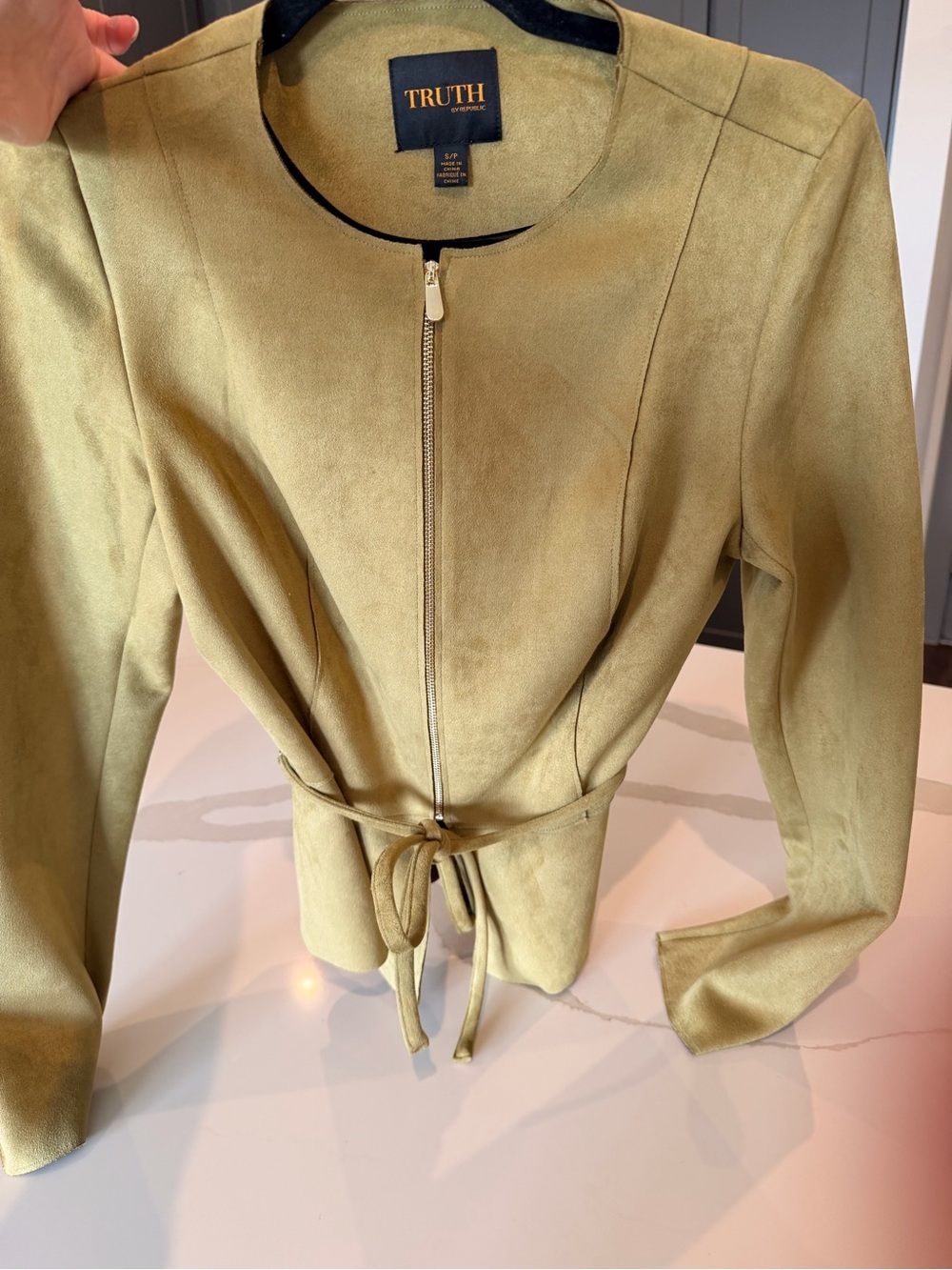 TRUTH Olive Tie-Waist Zip Front Jacket